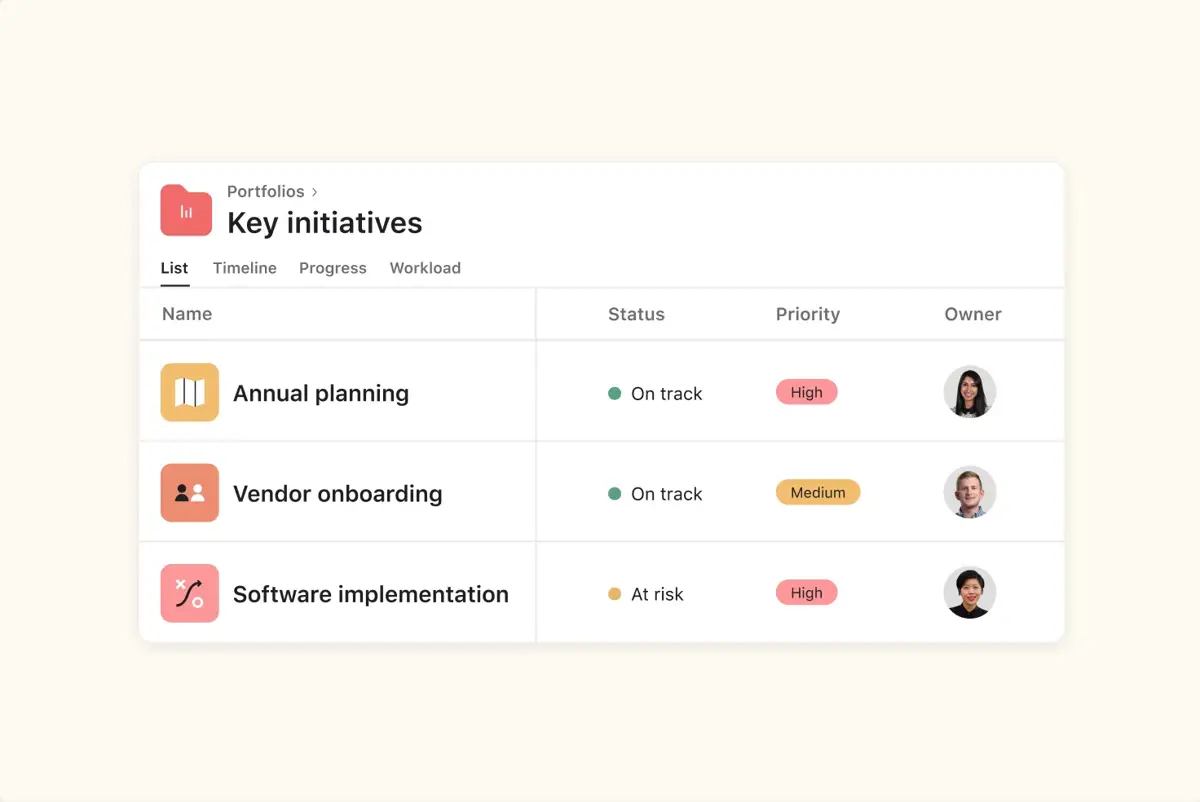Official Asana project management interface showing project planning and work organization.