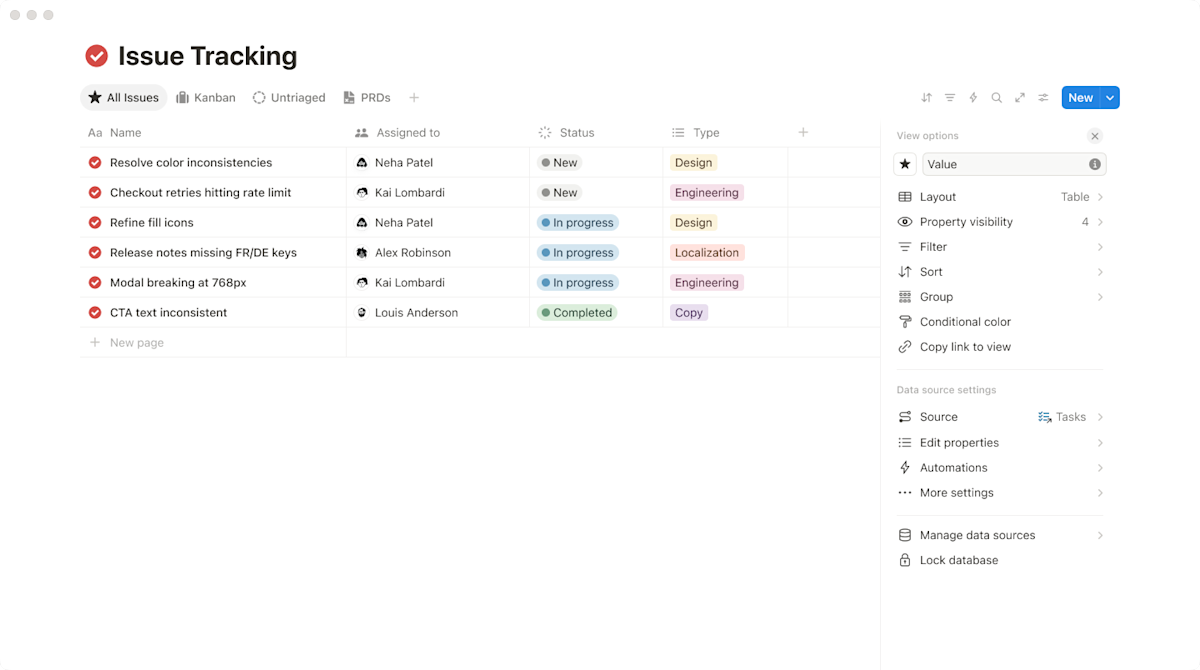 Official Notion database interface showing structured project records in a connected workspace.