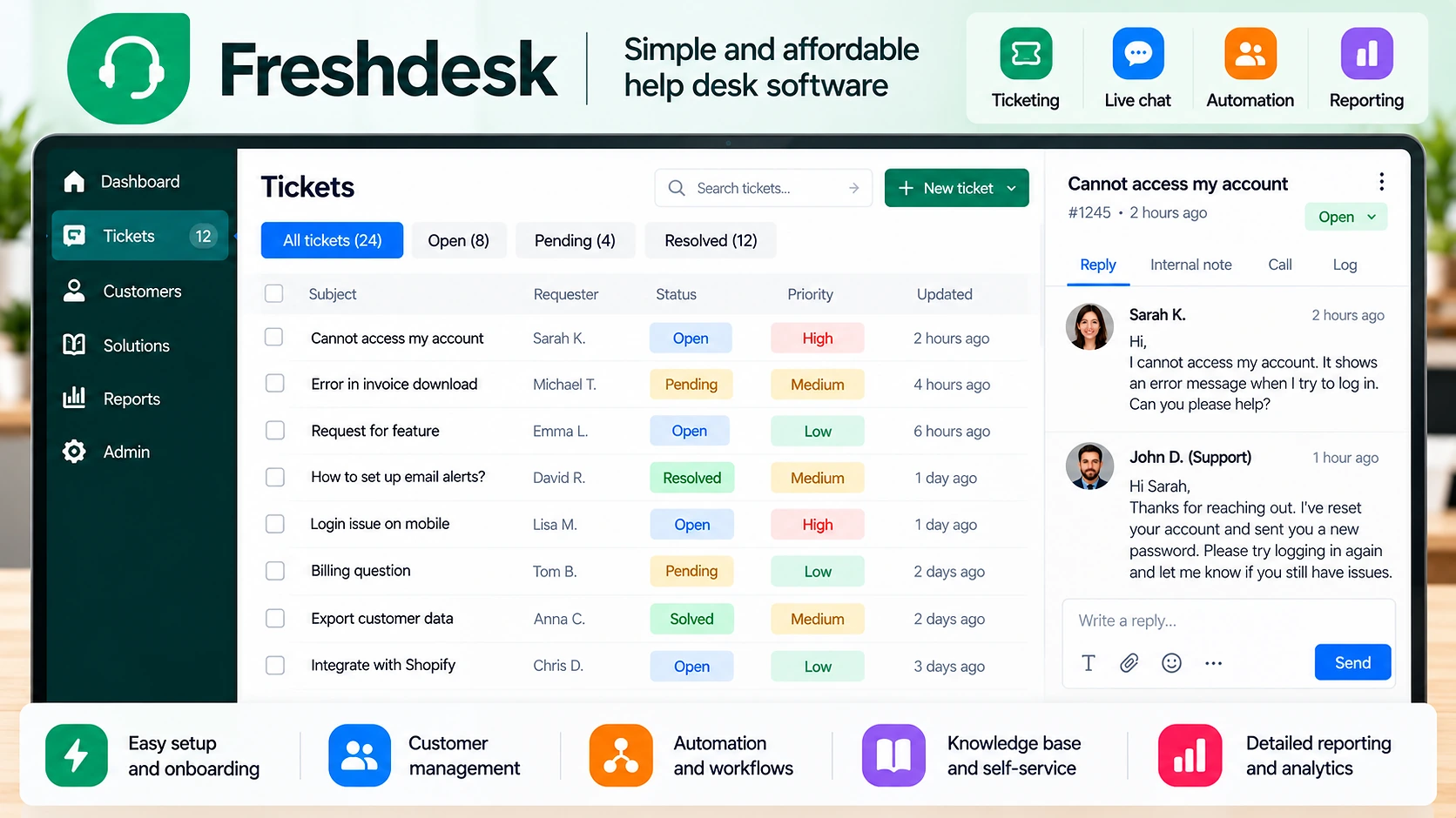 Freshdesk help desk ticketing interface for small business