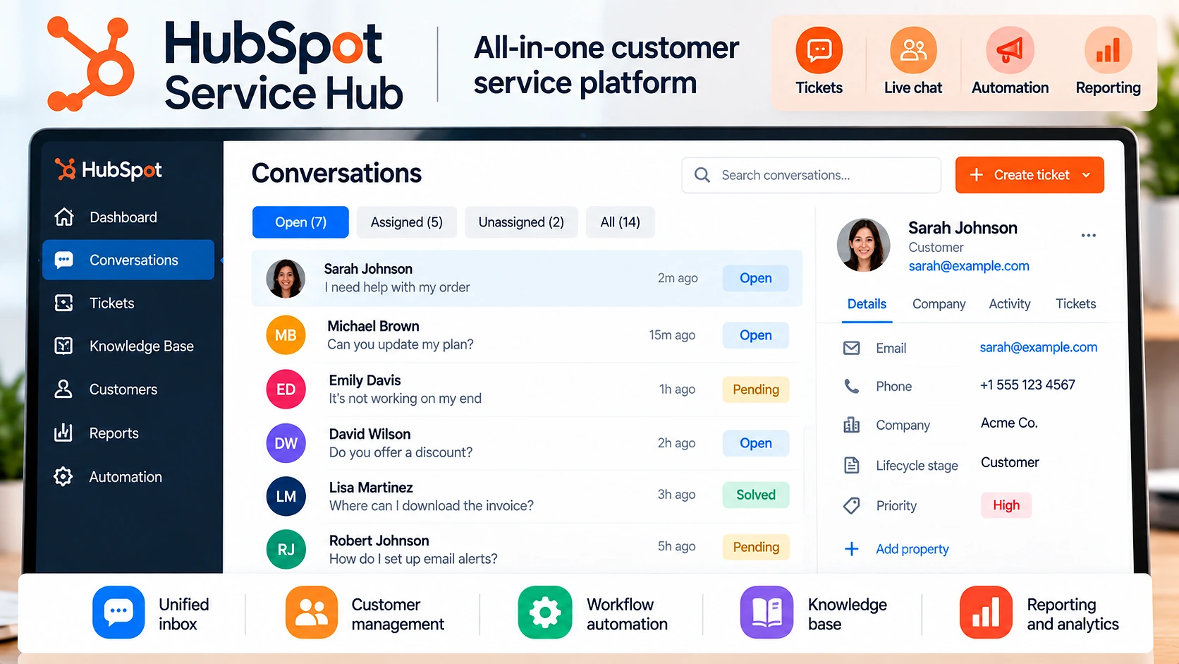 HubSpot Service Hub customer support interface for small business